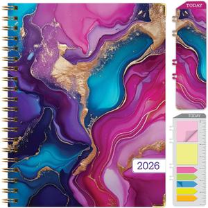 HARDCOVER 2026 Planner, 8.5"x11": 14 Months (November 2025 - December 2026), Daily Weekly Monthly Planner, Yearly Agenda, Bookmark, Pocket Folder and Sticky Note Set (Pink Purple Marble)