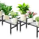 1 Tier Plant Stand Indoor Outdoor, 2 Pack Foldable Heavy Duty Metal Plant Shelf, Multi-Plant Display Flower Pot Holder for Garden Patio Balcony, Black