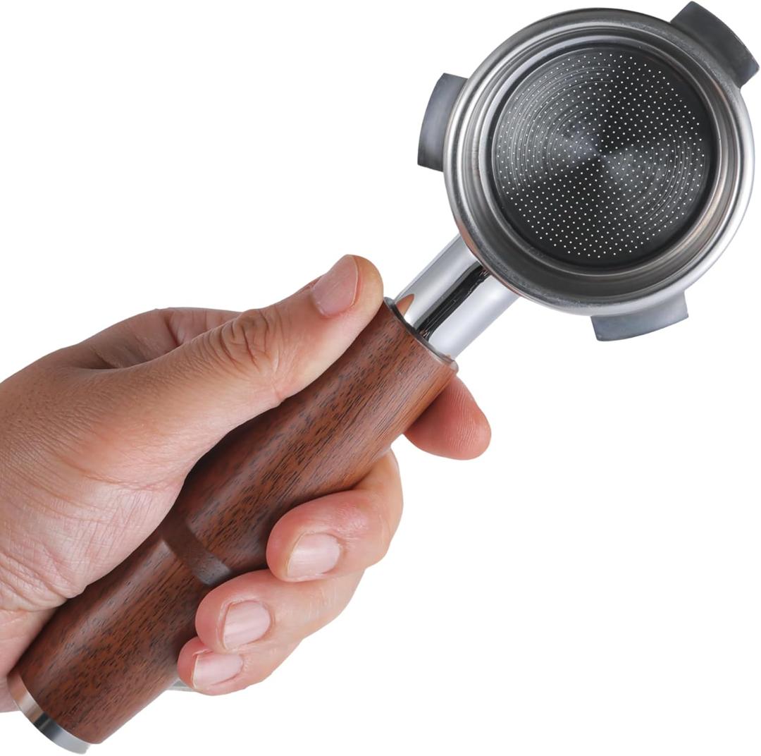 Walnut Naked Portafilter 54mm for Breville Barista Express, Pro, Touch, Bambino Plus | Premium Bottomless Portafilter | Fits BES870XL, BES878, BES880 | Includes 1821g Filter Basket