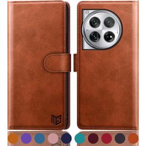 SUANPOT for OnePlus 12 Wallet case with RFID Blocking Credit Card Holder,Flip Book PU Leather Protective Cover Women Men for OnePlus 12 Phone case Light Brown