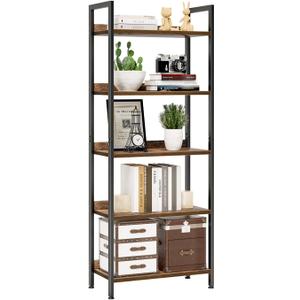 NUMENN Bookshelf, 5 Tier Bookshelves, Home Office Bookcase Shelf Storage Organizer, Free Standing Storage Shelving Unit for Bedroom, Living Room and Home Office, Vintage (5 Tier(wide))