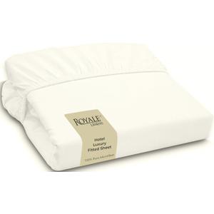 Royale Linens Fitted Sheet Full - Brushed Hotel Quality 1800 Ultra-Soft Wrinkle & Fade Resistant - Bottom Sheet - Deep Pocket Stretches Up to 16" - Fitted Sheet Only - Elastic Sheet (Full, Ivory)