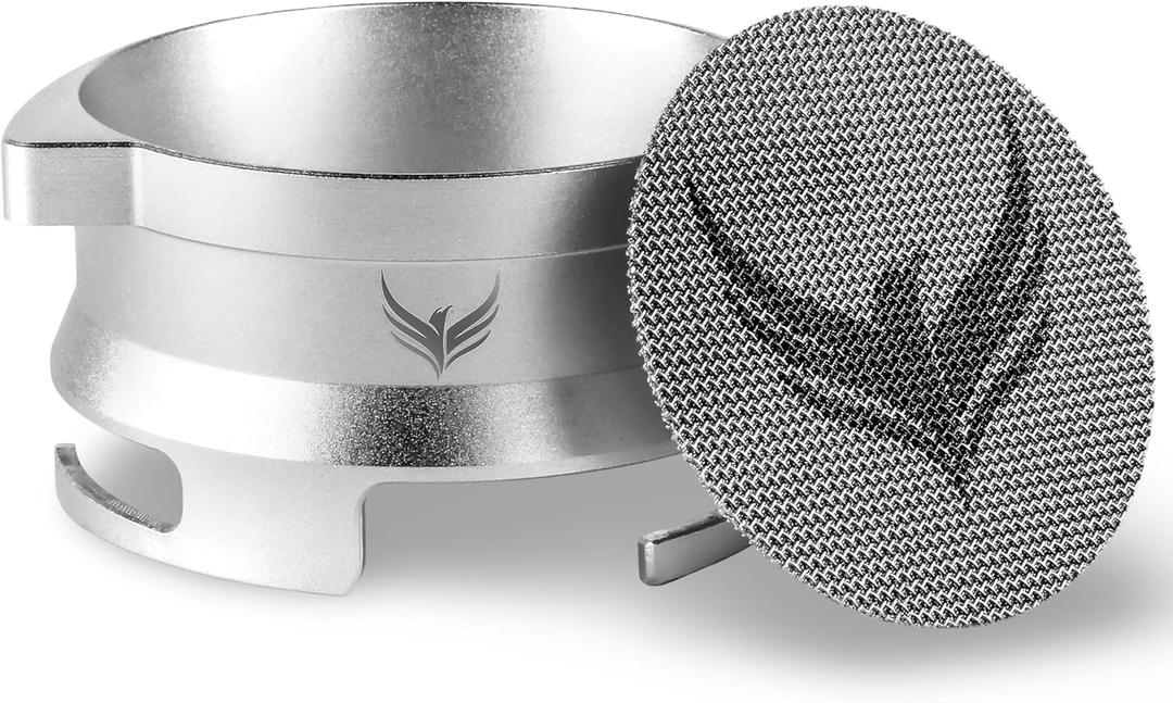 54mm Dosing Funnel Espresso Puck Screen Set KNODOS Grinder Trigger Portafilter Funnel and Filter Compatible with Breville 54mm Portafilters (Silver)