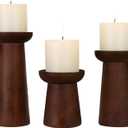 Pillar Candle Holders Set of 3 Wooden Candle Holders Decorative Wood Candlestick Holders for Living Room, Table Centerpiece for Wedding, Christmas, Party, Home - 4", 6", 8"