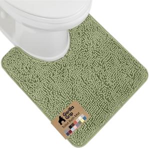 GORILLA GRIP Plush Absorbent Shaggy Chenille Bath Rug Mat for Oval Toilet Base with Rubber Backing, Machine Washable Rugs, Soft Microfiber Contour Mats for Toilets, Quick Dry, Bathroom Decor, Sage 23"×19"