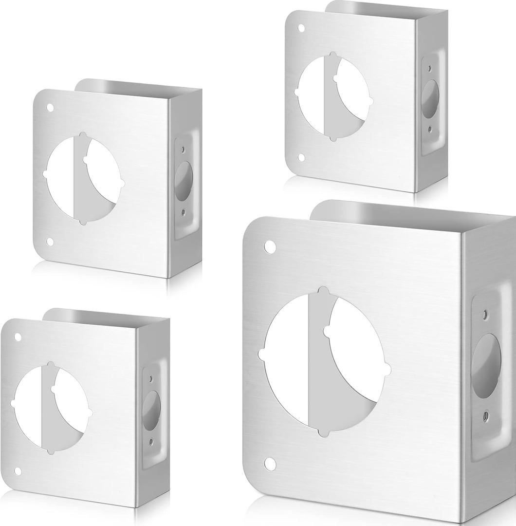 Lock and Door Reinforcement Plate 1-3/4-Inch Thick by 2-3/8-Inch Backset 2-1/8-Inch Bore Doors Reinforce Repair Stainless Steel Home Security Plate Add Security to Your Home(4 Pcs)