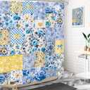 Boho Blue Floral Shower Curtain 60Wx72H Inches Bohemian Retro Patchwork Flowers Blooming Floral Farmhouse Shabby Chic Cloth Fabric Waterproof Polyester Bathroom Home Decor Set with Hooks