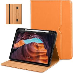 For iPad A16 Case, iPad 11th / 10th Generation Case (2025/2022), 360 Degree Rotating Premium Leather Folio Stand Cover with Pencil Holder, Orange