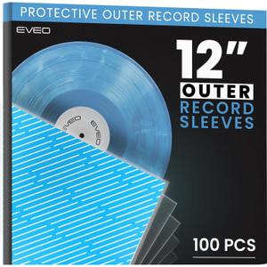 EVEO 100x Vinyl Record Sleeves Outer  Crystal Clear Outer Vinyl Sleeves LP Album Covers 12.75"x12.75" | Perfect Fit Protective 3 Mil Protection for Single & Double LPs - Archival Standard