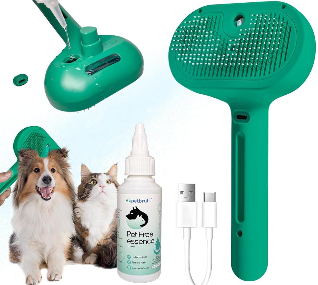 3 in 1 Cat Steam Brush - Pet-Friendly Self-Cleaning Grooming Tool with Water Brush for Cats and Dogs - Ideal Gift for Pet Owners (Dark green)