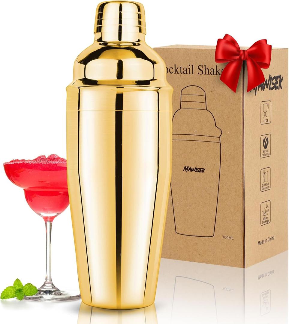 Cocktail Shaker 24oz Martini Shaker Bar Drink Shaker Bar tools with Built-In Strainer for Bartender, Professional 18/8 Stainless Steel Margarita Mixer for Mixed Drinks (Gold) (1pcs)