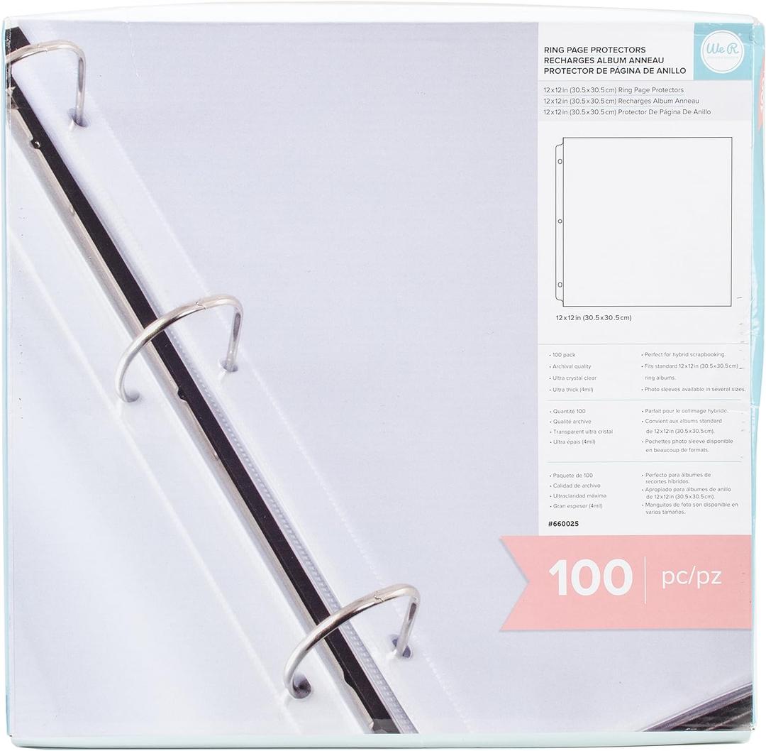 We R Memory Keepers 12x12 Page Protector Sleeve Set Includes 100 Pages, Non-Glare, Compatible with Most 3 Ring Albums, Perfect for Scrapbooking & More