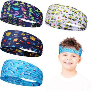 4 Pack Athletic Sweatbands - Breathable, Non-Slip Headbands for Boys, Girls, Kids Workout, Gym, Running, Exercise