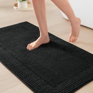 Madison Park Splendor Reversible 100% Cotton Tufted Bathroom Rug-3000 GSM Hotel Quality Luxurious Plush Medium Pile Bath Mat Absorbent, Quick Dry, Shower Room Dcor, 17x24 Black