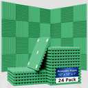 24 Pack Sound Proof Foam Panels | 1"12"12" Quick-Recovery Soundproof Wall Panels | High Density Sound Dampening Panels for Home Studio | With Adhesive Stickers 120PCS (Green)