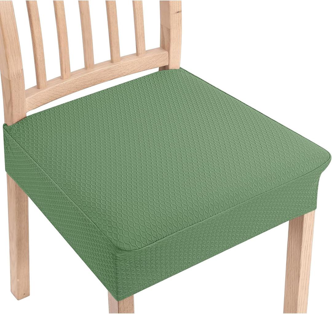 Smiry Stretch Jacquard Seat Covers for Dining Room Chairs Set of 2, Removable Washable Chair Seat Protector Slipcovers, No Rear Covers, Green