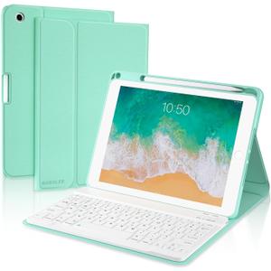 BOBOLEE Keyboard Case for iPad 9.7 inch 6th 2018, 5th Gen. 2017, Air 2 2014 Released, Wireless Detachable Keyboard, Thin Slim Folio Cover Shell with Pen Holder, Auto Sleep Wake, GR (Non-Backlit Keyboard for iPad 9.7 inch, Green with Non-Backlit Keyboard)