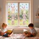 2 x Easter Window Clings, 12"x35", 2-Pack Large Bunny & Egg Static Stickers, Extra Wide Spring Decals with Bonus Colorful Egg Stickers for Glass Door Home