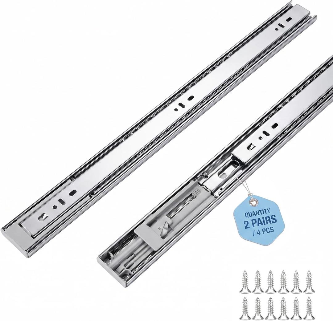 2 Pairs 18 Inch Soft Close Drawer Slides Heavy Duty Side Bottom Mount Rails, Ball Bearing Full Extension Dresser Kitchen Cabinet Drawer Slide, 100 Lbs Load Capacity