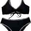 SOLY HUX Women's 2 Piece Striped Bikini Set Tie Front Swimsuit Bathing Suit (S)