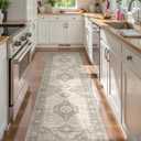 Lahome Oriental Washable Runner Rug Non Slip, 2x7 Rug Runners for Hallways Kitchen, Ultra-Thin Hallway Rugs for Laundry Room Bathroom Bedroom Eleanor, Grey/Brown