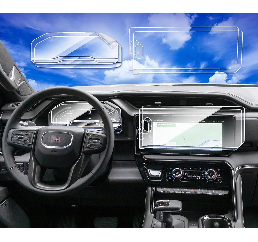 4Pack 2025 Sierra 1500 Screen Protector for 2022-2024 2025 GMC Sierra 1500 2500/3500HD Accessories 13.4Inch 2023 Sierra AT4 Denali 13.4'' (2p Glass Nav. Film&2p Nano Dash Film)