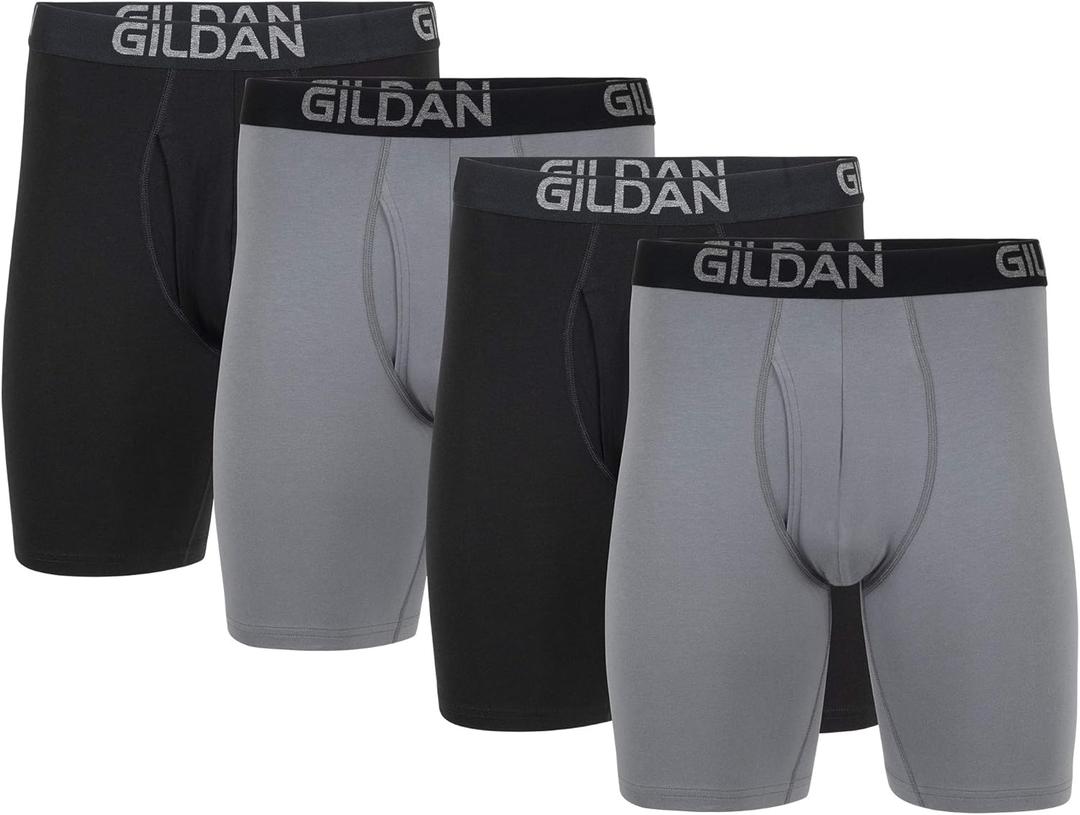 Gildan Men's Underwear Cotton Stretch Boxer Briefs, Multipack (Black, XL)