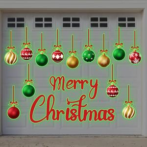 31PCS Christmas Garage Door Decorations Glow in The Dark Magnets - Magnetic Merry Xmas Ball Holiday Refrigerator Fridge Cruise Kitchen Decor(Red Green Gold)