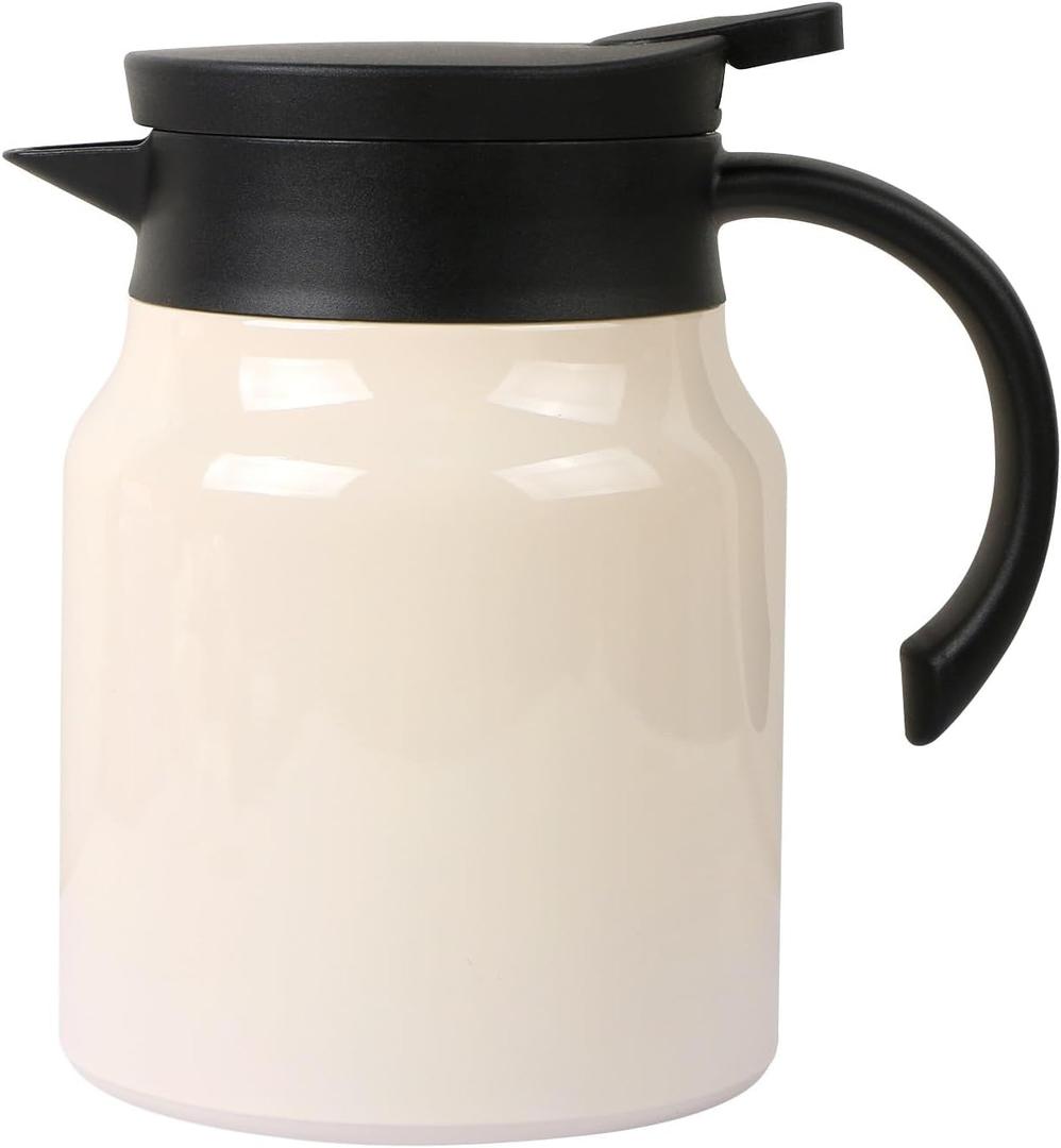 1L Capacity Small Thermal Coffee Carafe Pot Stainless Steel, Double Wall Vacuum Insulated, 12+ Hours Hot & Cold Retention for Coffee Tea Beverage 34oz, White