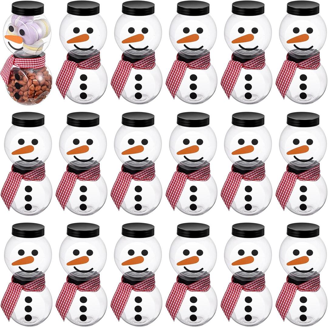 36 Pcs Plastic Candy Jars for Christmas Party Favors Snowman Christmas Candy Jars with Lids Clear Xmas Cookie Jar Container Chocolate Storage Jar with Stickers, Ribbon for Marshmallow Gift (Transparent)