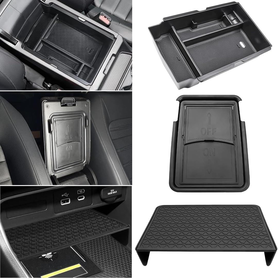 3PCS Center Console Organizer for Honda 2023 2024 2025 2026 CRV Accessories Middle Console Organizer CR-V Interior Armrest Insert Tray Hidden Storage Box Secret Compartment (Black)