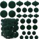28PCS Velvet Christmas Balls Ornaments, Flocked Shatterproof Dark Green Xmas Tree Hanging Decoration Plastic Ball Set Bulk Ornament for Winter Trees Holiday Party Home Wreath Decor