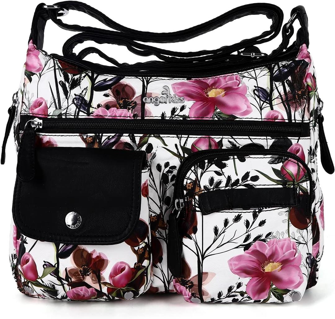 Angel Kiss Crossbody Bags for Women, Ladies Shoulder Handbags and Purses Medium Faux Leather Pocketbooks | Ladies, Medium, Faux Leather (Pink/Black)