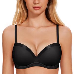 Wingslove Women's Push Up Bra Padded Comfortable Plunge T Shirt Bras Underwire Support Lift Up Add One Cup (32D, Black)