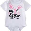 PROMOTED TO BIG SISTER Baby Girl My First Easter Outfit Bunny Pant Sets (Pink-one, 6-12 Months)