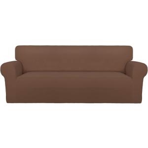 PureFit Super Stretch Sofa Slipcover  Spandex Non Slip Soft Couch Sofa Cover, Washable Furniture Protector with Non Skid Foam and Elastic Bottom for Kids, Pets Sofa, Brown (Large)