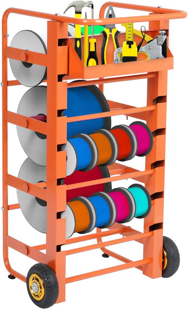 ikare Wire Spool Rack, Cable Caddy Heavy Duty Multi-Spool Wire Rack Dispenser with Wheel, Electrical Wire Spool Holder with Storage Tray for Wiring Storage and Electrical Industrial