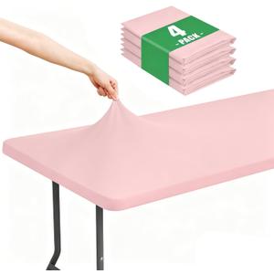 Moosfor Spandex 8 Foot Rectangle Table Cloth 4 Pack, Elastic Fitted Tablecloths for Picnic, Stretch Washable Patio Table Cover for Outdoor, Camping, Banquet and Parties (Pink, 30"x96")