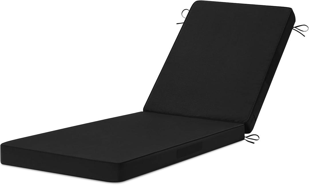 Chaise Lounge Cushions Outdoor, 72"x21"x3" Triple-Waterproof Outdoor Chair Cushion with Removable Cover, 4 Adjustable Ties Lounge Chair Cushions for Outdoor Furniture, Black