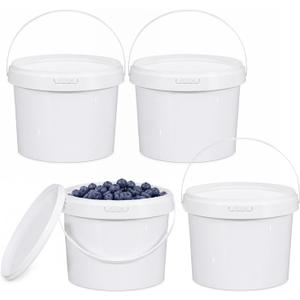 DEMORA 4 Pack 1.6 Gallon Food Grade Storage Buckets with Lids, White