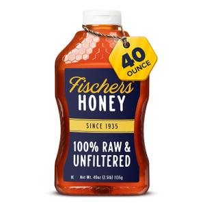 Fischer's 100% Pure, Raw & Unfiltered Honey, 40 oz All-Natural Sweetener Rich Flavor Profile, Packed with Nutrients (EXP 06/19/29)