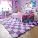 KICMOR Purple Rugs for Living Room Bedroom, 5x7 Fluffy Soft Checkered Area Rug Fuzzy Shag Shaggy Carpet, Indoor Furry Plush Floor Rugs for Kids Girls Boys Baby Teen Dorm Nursery Home Decor Aesthetic