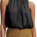 Ythomm Womens Halter Crop Bubble Tops Summer Sleeveless Crewneck Puffy Hem Cropped Tank Tops Fitted Cute Going Out Shirt Top (Large, Black)