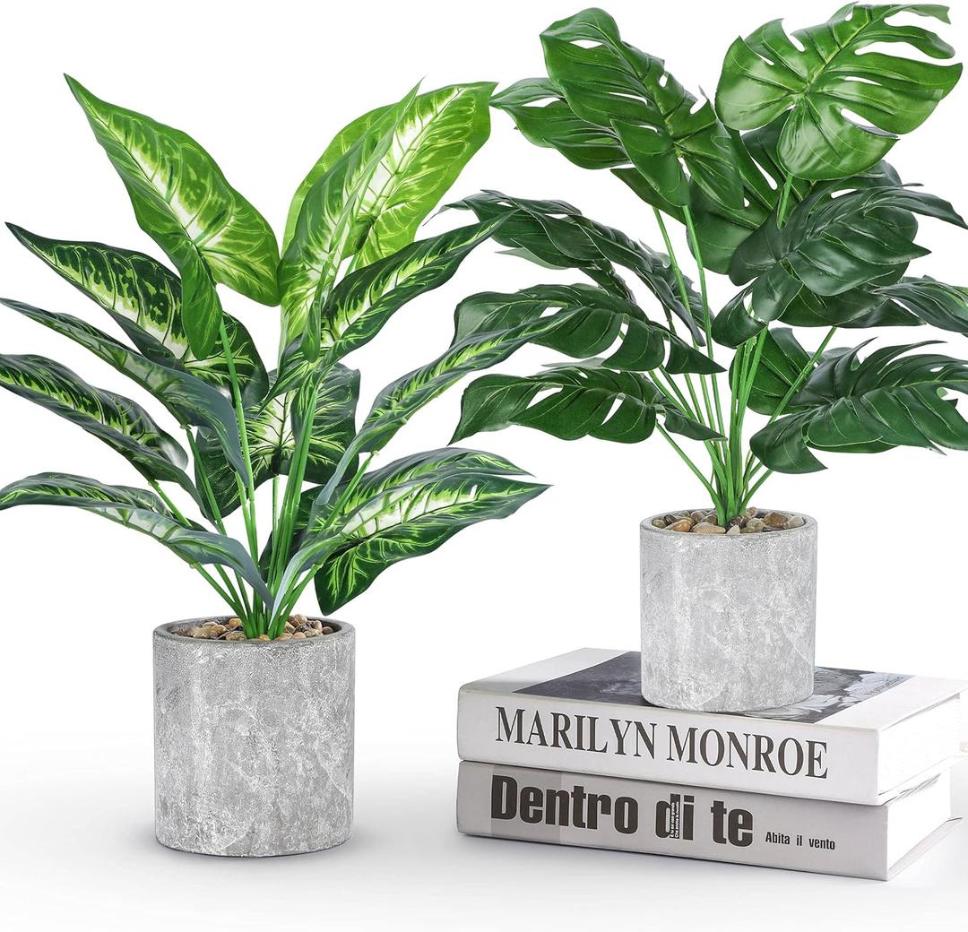 Der Rose 2 Pack Fake Plants Artificial Potted Faux Plants Indoor for Office Desk Home Farmhouse Decor