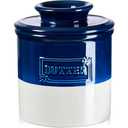 NUTRIUPS Ceramic Butter Crock, Butter Dish with Lid for Countertop with Water Line, French Retro Butter Crock for Spreadable Butter (Ink-Mood White)