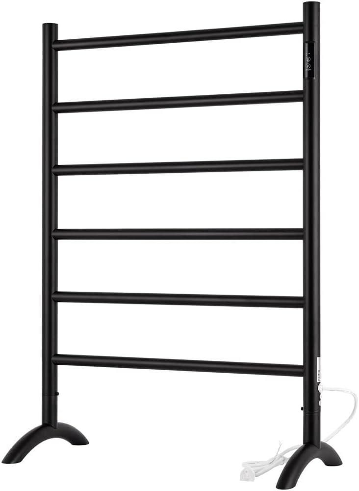 Freestanding Towel Warmer 6 Bars Plug-in Option 3 Working Modes Black Stainless Steel 24" W 34" H