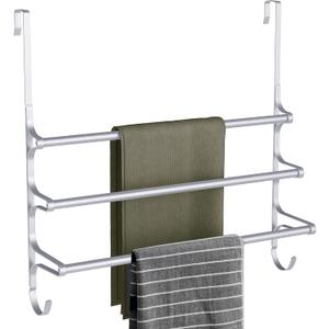 CANYAVE Over The Door Towel Rack, Over Door Towel Rack for Bathroom Door, Triple Towel Storage Holder with Hooks (Silver Gray, 20.15" L)