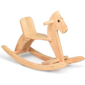 Rocking Horse Wooden Ride On Toy for Kids Classic Design Rocking Horse with Pedal and Safe Backrest Fine Workmanship(Classic, Natural), 31.5*9.8*20.5