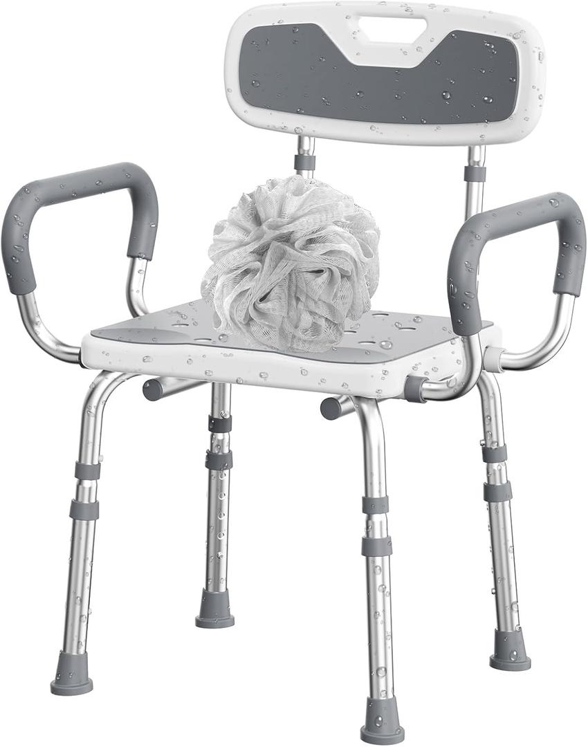 UNILEAF Shower Chair for Inside Shower with Arms and Back, Adjustable Height Shower Chair for Elderly and Disabled Adults, 450 lb Capacity, Non-Slip Shower Seat, FSA/HSA Eligible