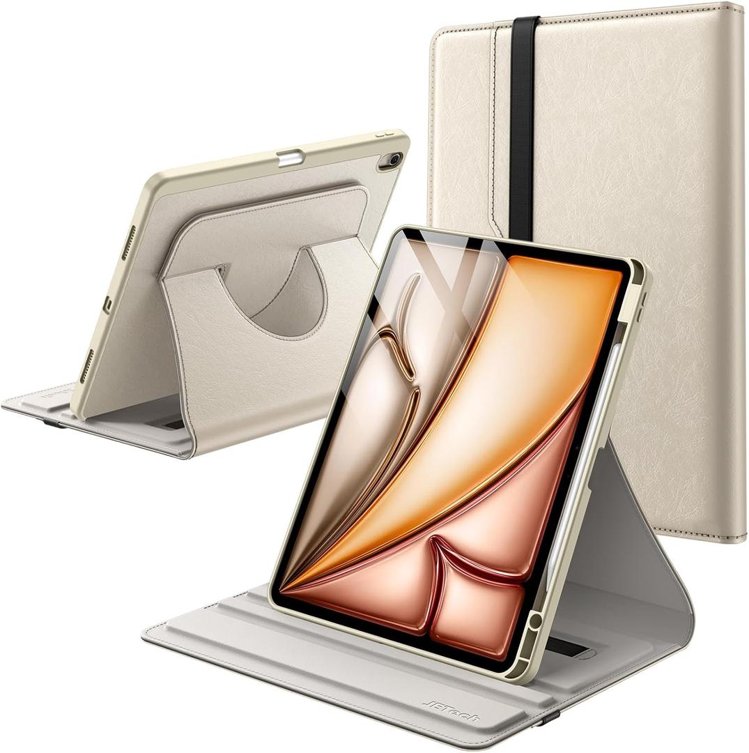 JETech Rotating Case for iPad Air 13-Inch M4/M3/M2 (2026/2025/2024) with Pencil Holder, 360 Degree Rotation PU Leather Folio Protective Cover (Starlight)